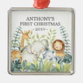 ジャングルフォトボーイズベビー初めてのクリスマスオーナメント メタルオーナメント (正面)