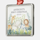 ジャングルフォトボーイズベビー初めてのクリスマスオーナメント メタルオーナメント (左)