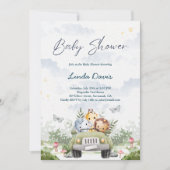 ジャングルフレンズ車の赤ちゃんシャワーを運転 招待状 (正面)