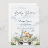 ジャングルフレンズ車の赤ちゃんシャワーを運転 招待状 (正面/裏面)