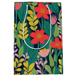 ジャングルフローラ葉パターン ミディアムペーパーバッグ