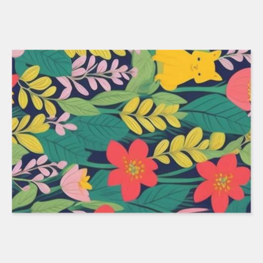 ジャングルフローラ葉パターン ラッピングペーパーシート (正面)