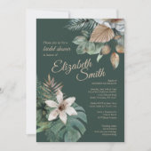 ジャングルブライダルシャワー | トロピカルグリーン金ゴールドデザイン 招待状 (正面)