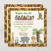 ジャングルブラウンサファリ子供の誕生日パーティー 招待状 (正面/裏面)