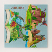 ジャングルブルーの恐竜のモノグラム漫画 ジグソーパズル (横)