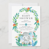 ジャングルブルーエレファントボーイ赤ちゃんシャワー 招待状 (正面)