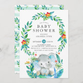 ジャングルブルーエレファントボーイ赤ちゃんシャワー 招待状 (正面/裏面)