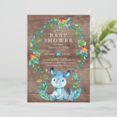 ジャングルブルー素朴ライノセロス男の子ベイビーシャワー 招待状 (スタンド正面)