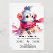 ジャングルプリンタブルモンキー誕生日 招待状 (正面/裏面)