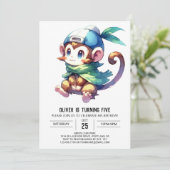 ジャングルプリンタブルモンキー誕生日 招待状 (スタンド正面)
