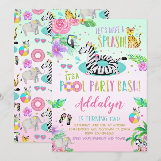 ジャングルプールパーティー招待状 招待状 (正面/裏面)