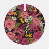 ジャングルヘビ、熱帯花、ヴィンテージ柄。 ガラスオーナメント (裏面)