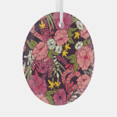 ジャングルヘビ、熱帯花、ヴィンテージ柄。 ガラスオーナメント (正面右)