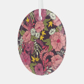 ジャングルヘビ、熱帯花、ヴィンテージ柄。 ガラスオーナメント (正面左)