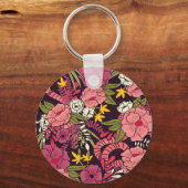 ジャングルヘビ、熱帯花、ヴィンテージ柄。 キーホルダー (正面)
