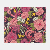 ジャングルヘビ、熱帯花、ヴィンテージ柄。 フリースブランケット (正面(横))