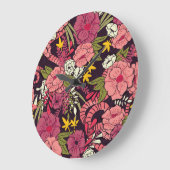 ジャングルヘビ、熱帯花、ヴィンテージ柄。 ラージ壁時計 (傾斜)