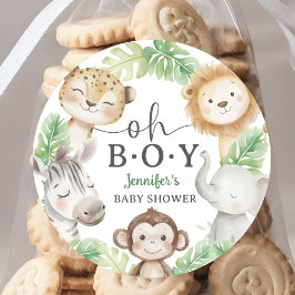 ジャングルベイビーシャワー サファリ動物 男の子 ラウンドシール