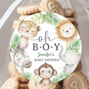 ジャングルベイビーシャワー サファリ動物 男の子 ラウンドシール