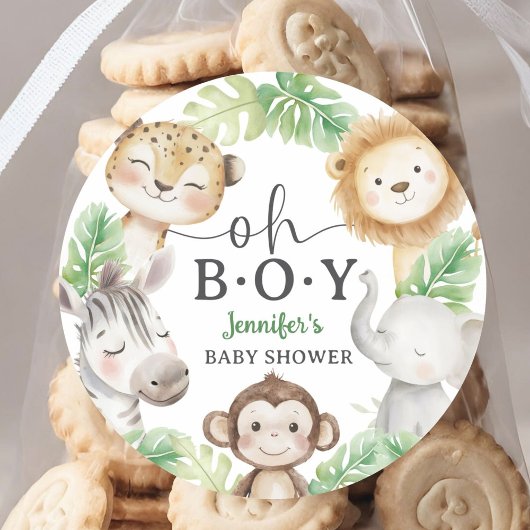 ジャングルベイビーシャワー サファリ動物 男の子 ラウンドシール
