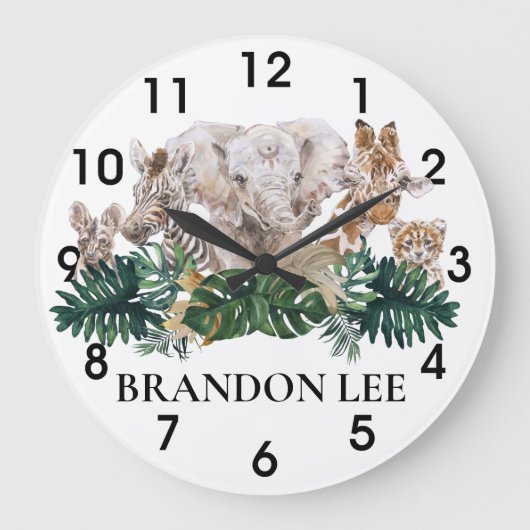 ジャングルベイビーズサファリ アフリカゾウ 名入れ ラージ壁時計 (正面)