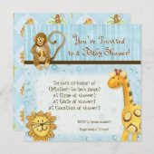 ジャングルベイビー、男の子のベビーシャワー招待状 - 青 招待状 (正面/裏面)