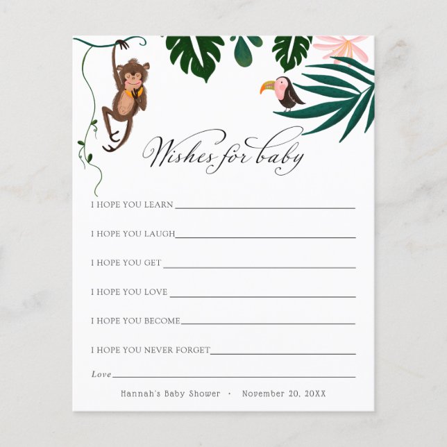 ジャングルベビーの赤ちゃんシャワー葉書のご希望 (正面)