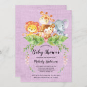 ジャングルベビーアニマルズガールズベビーシャワー招待状 招待状 (正面/裏面)