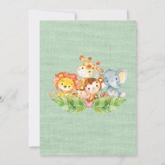 ジャングルベビーアニマルズニュートラルベビーシャワー招待状 招待状 (裏面)