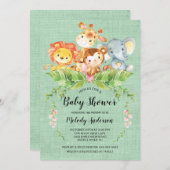 ジャングルベビーアニマルズニュートラルベビーシャワー招待状 招待状 (正面/裏面)