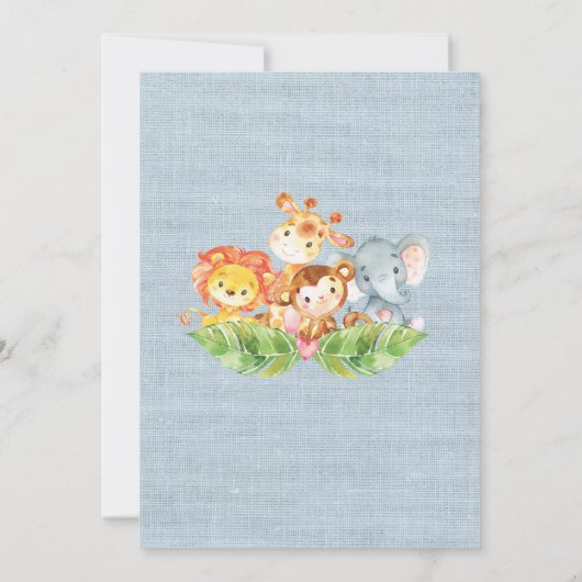 ジャングルベビーアニマルズボーイズベビーシャワー招待状 招待状 (裏面)