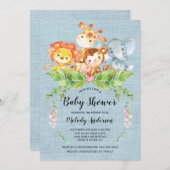 ジャングルベビーアニマルズボーイズベビーシャワー招待状 招待状 (正面/裏面)