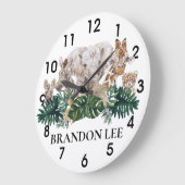 ジャングルベビーサファリアフリカゾウパーソナライズされた ラージ壁時計 (傾斜)