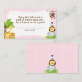 ジャングルベビーシャワーおむつラッフルチケットピンク エンクロージャーカード (正面/裏面)