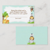 ジャングルベビーシャワーおむつラッフルチケットブルー エンクロージャーカード (正面/裏面)