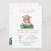 ジャングルベビーシャワーピンクヒッポ 招待状 (正面/裏面)