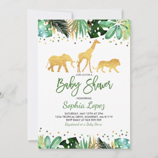ジャングルベビーシャワー招待状熱帯赤ちゃんシャワー 招待状 (正面)
