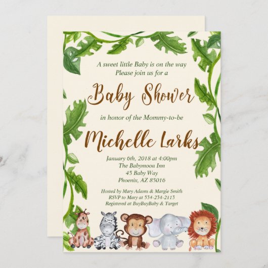 ジャングルベビーシャワー招待状,サファリ招待状 招待状 (正面/裏面)