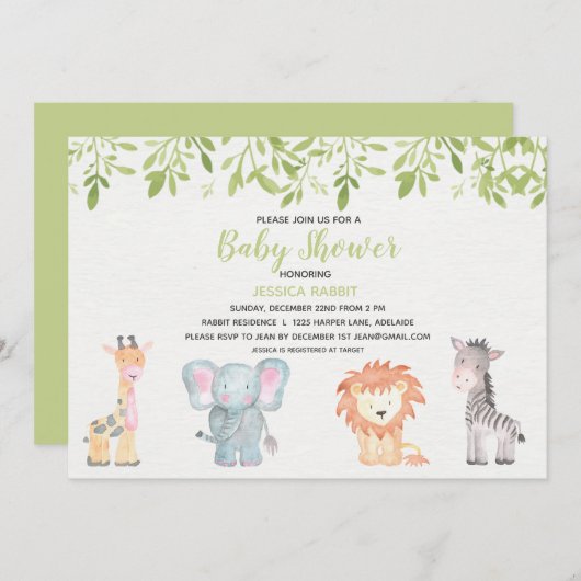 ジャングルベビーシャワー招待状 招待状 (正面/裏面)
