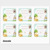 ジャングルベビーシャワー蔵書票ステッカーブルー スクエアシール (シート)