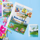 ジャングルベビーディノ子供の誕生日パーティー 招待状