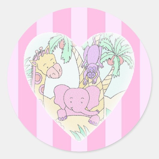 ジャングルベビーハート恵み – 女の子 ラウンドシール (正面)