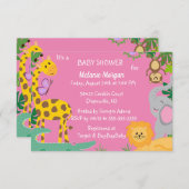 ジャングルベビーベビーガールシャワー招待状 案内状 (正面/裏面)