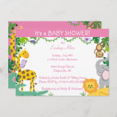 ジャングルベビーベビーガールシャワー招待状 案内状 (正面/裏面)