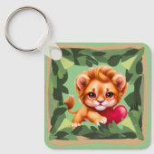 ジャングルベビーライオンと赤いハート キーホルダー (正面)