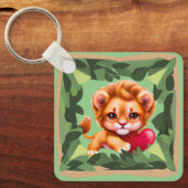 ジャングルベビーライオンと赤いハート キーホルダー (正面)
