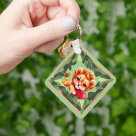 ジャングルベビーライオンと赤いハート キーホルダー