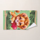 ジャングルベビーライオンと赤いハート バスタオルセット (ハンドタオル)