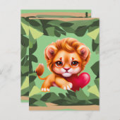 ジャングルベビーライオンと赤いハート ポストカード (正面/裏面)