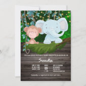 ジャングルベビー象モンキーつる植物緑のライト 招待状 (正面)